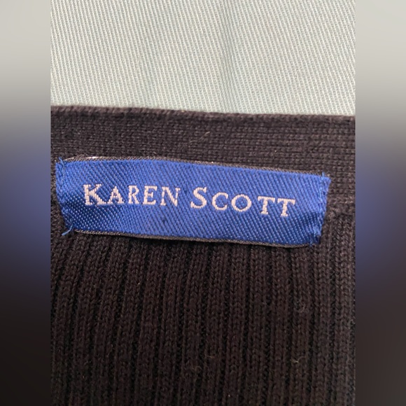 Karen Scott Black Ribbed Cotton Long Sweater Button Down Size XL Belted, Midi - Picture 13 of 14